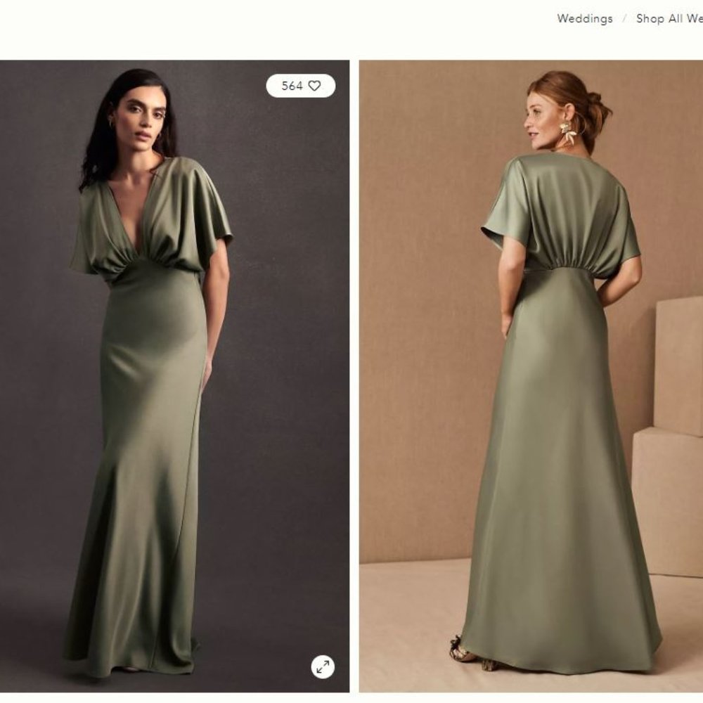 COPY - BHLDN : Leila Deep-V Flutter-Sleeve Satin A-Line Gown